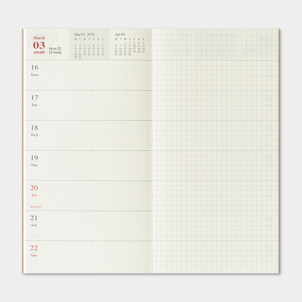Traveler's Company Japan Midori Traveler's Notebook Refills 2026 TRAVELER'S Notebook Weekly + Memo Diary Refill - Regular Size by TRAVELER'S COMPANY