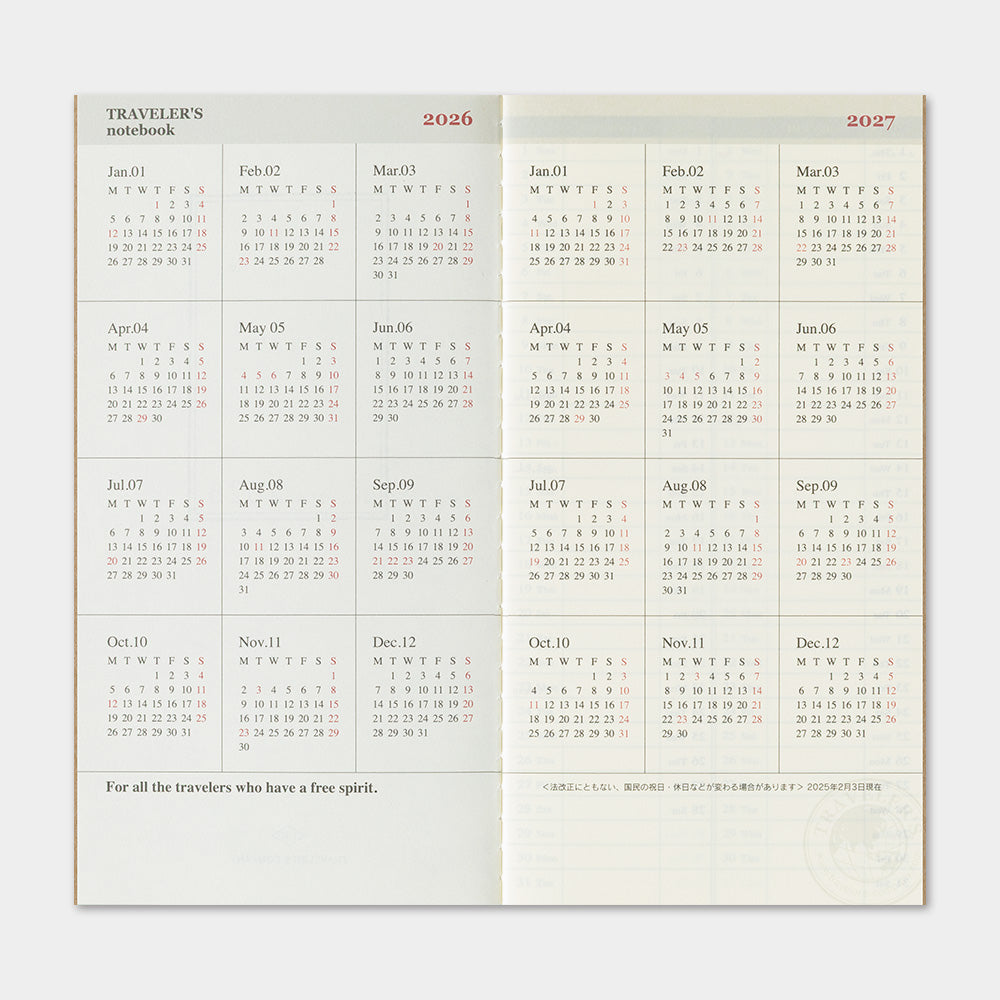 Traveler's Company Japan Midori Traveler's Notebook Refills 2026 TRAVELER'S Notebook Weekly Vertical Diary Refill - Regular Size by TRAVELER'S COMPANY