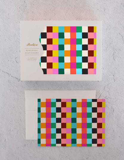 Notecards, Boxed Set of 12 | Rainbow Bright Checks