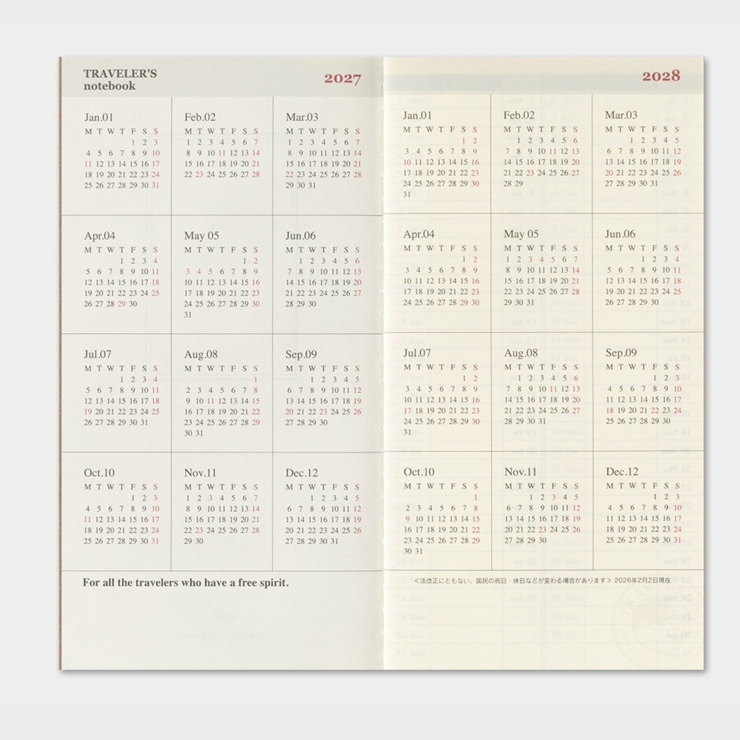 2027 TRAVELER'S DIARY WEEKLY VERTICAL