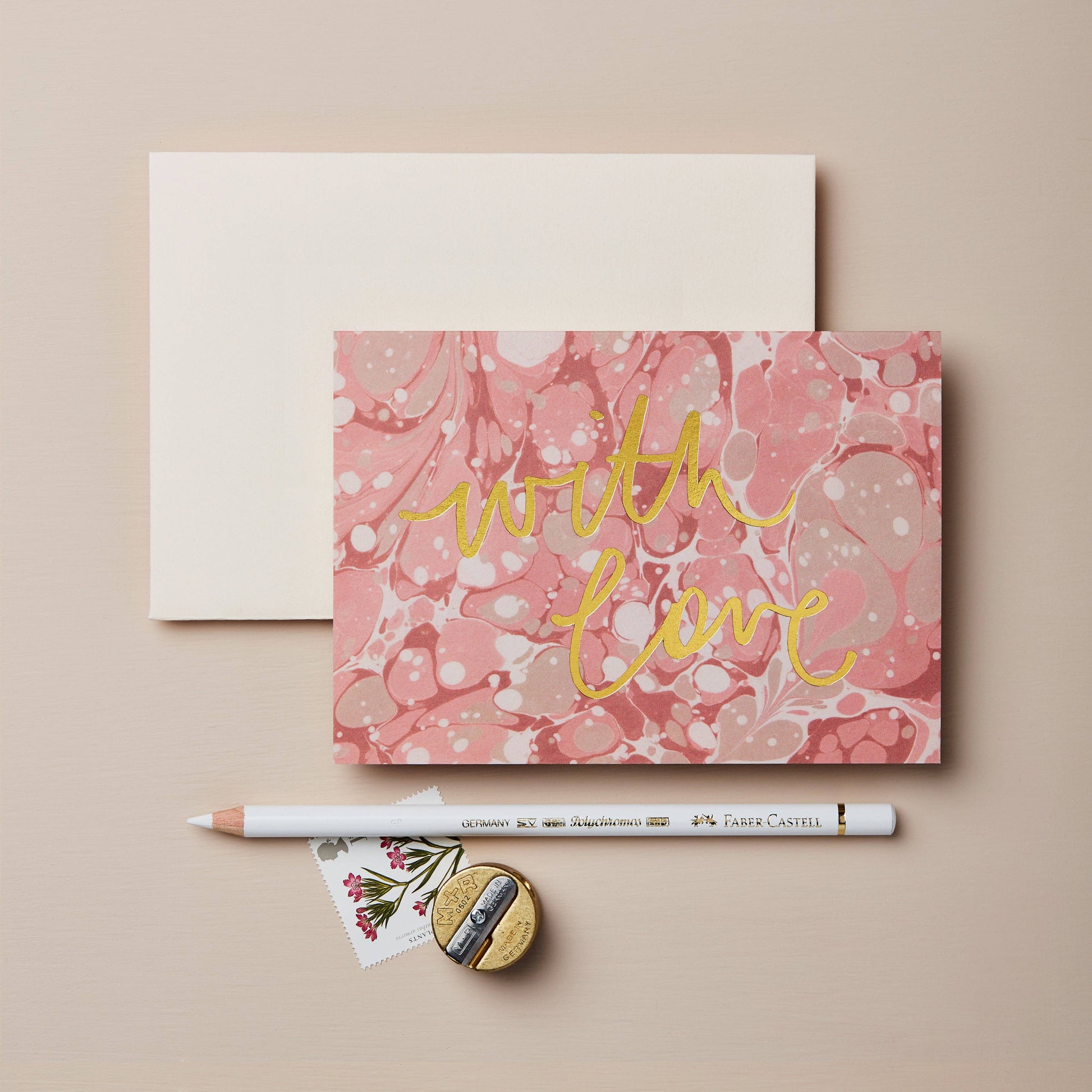 Wanderlust Paper Co Pink Marble 'With Love' Card